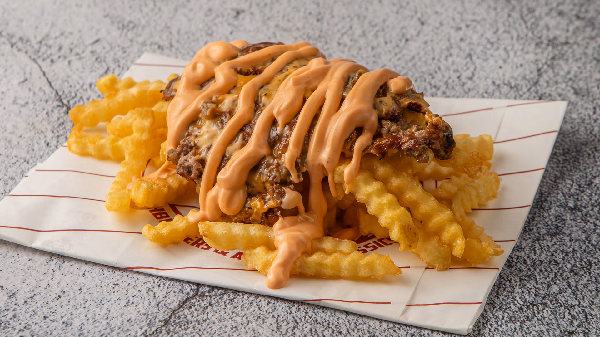 Crispy crinkle-cut fries with loaded toppings